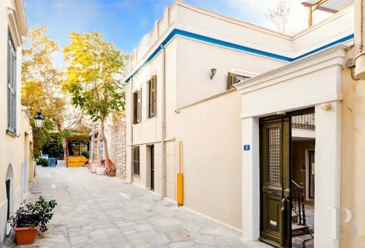 In the Plaka district of Athens, In the Plaka district of Athens, a house with a terrace and views of the Acropolis