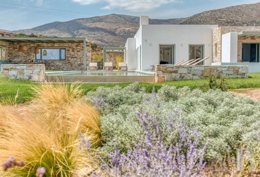 In Pyrgaki, a contemporary single-storey villa by the sea with a swimming pool, 30 metres from the beach