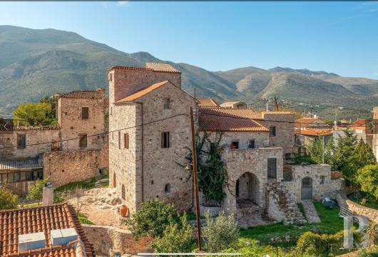 In the Laconian Mani region of the Peloponnese, a fortified tower dating from 1600, with a panoramic view of the ...